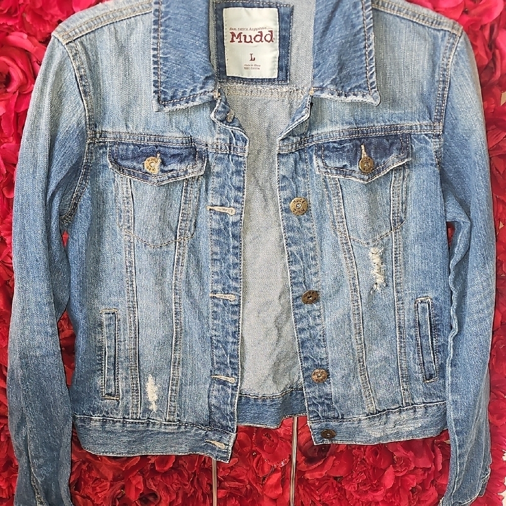 Vintage Mudd Light Blue Distressed Ombre Jean Jacket Size Large